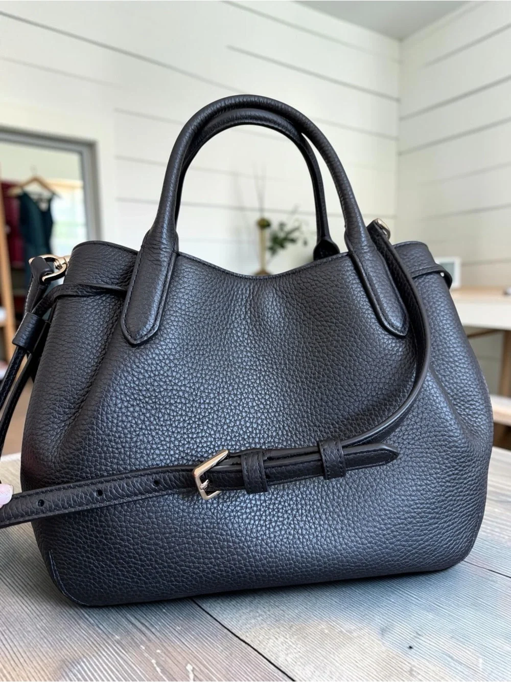 kate spade Black Dumpling Leather Satchel with Detachable Crossbody Strap